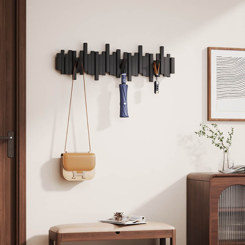 Piano-Inspired Wooden Wall Hook Rack – Modern Decorative Coat Hanger with Foldable Hooks