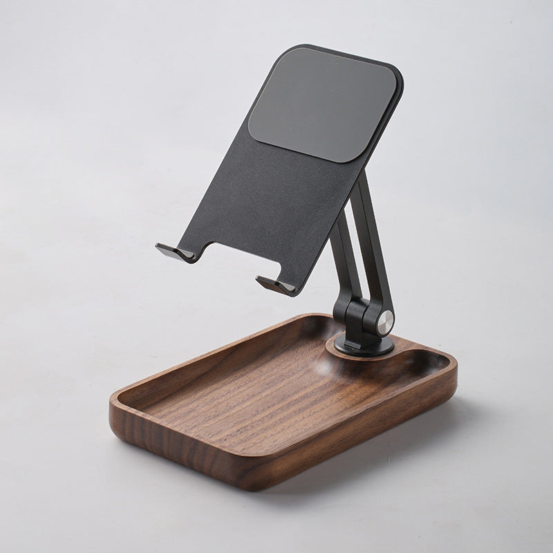 Premium Adjustable Wooden Phone & Tablet Stand with Storage Tray – Foldable Holder for Desk & Nightstand