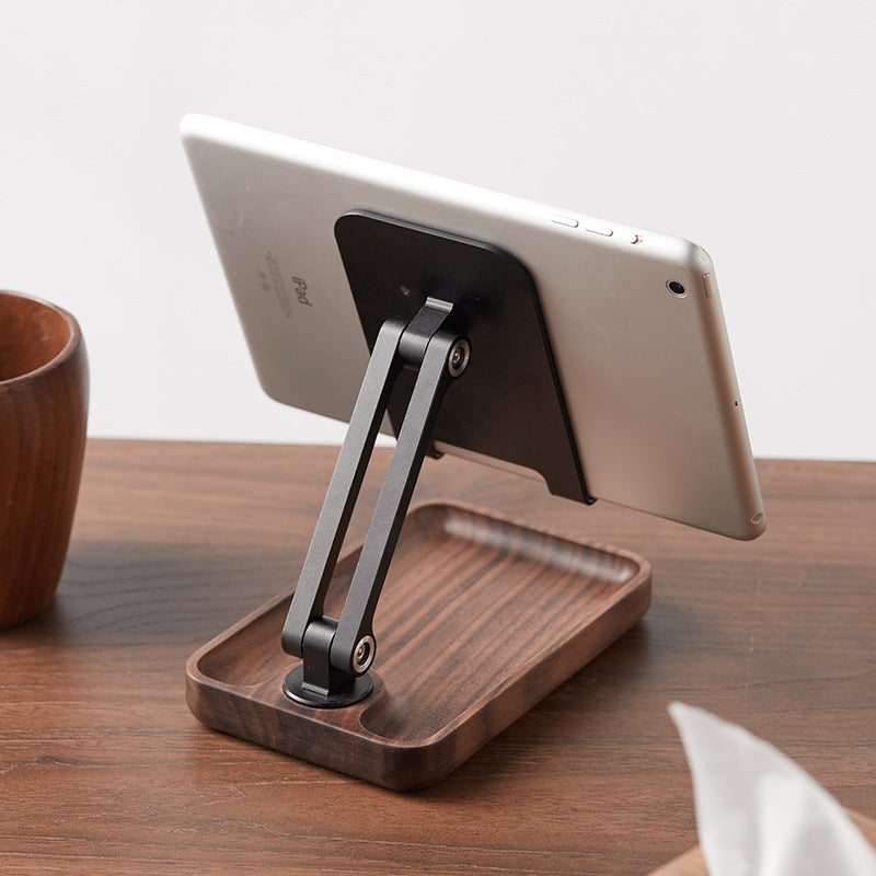 Premium Adjustable Wooden Phone & Tablet Stand with Storage Tray – Foldable Holder for Desk & Nightstand