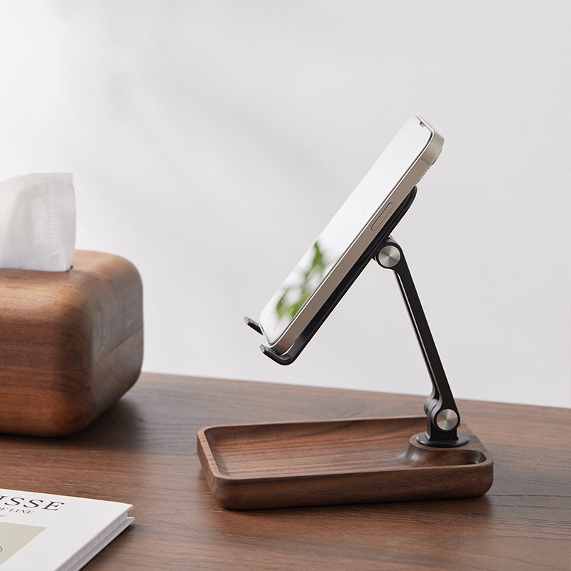 Premium Adjustable Wooden Phone & Tablet Stand with Storage Tray – Foldable Holder for Desk & Nightstand