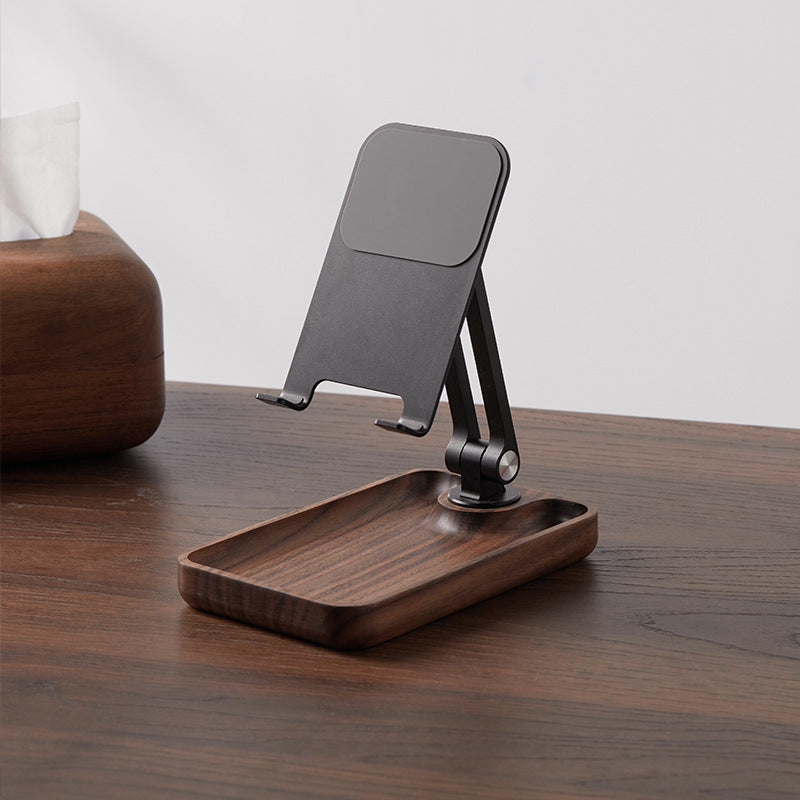 Premium Adjustable Wooden Phone & Tablet Stand with Storage Tray – Foldable Holder for Desk & Nightstand