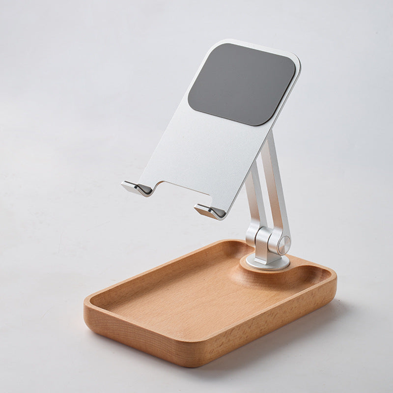 Premium Adjustable Wooden Phone & Tablet Stand with Storage Tray – Foldable Holder for Desk & Nightstand