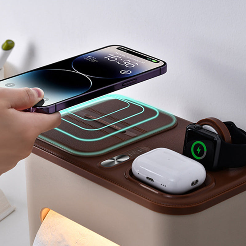 Smart Night Light Tissue Box with 3-in-1 Wireless Charger – Multifunctional Desk Organizer