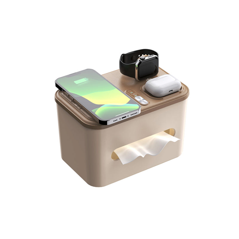 Smart Night Light Tissue Box with 3-in-1 Wireless Charger – Multifunctional Desk Organizer
