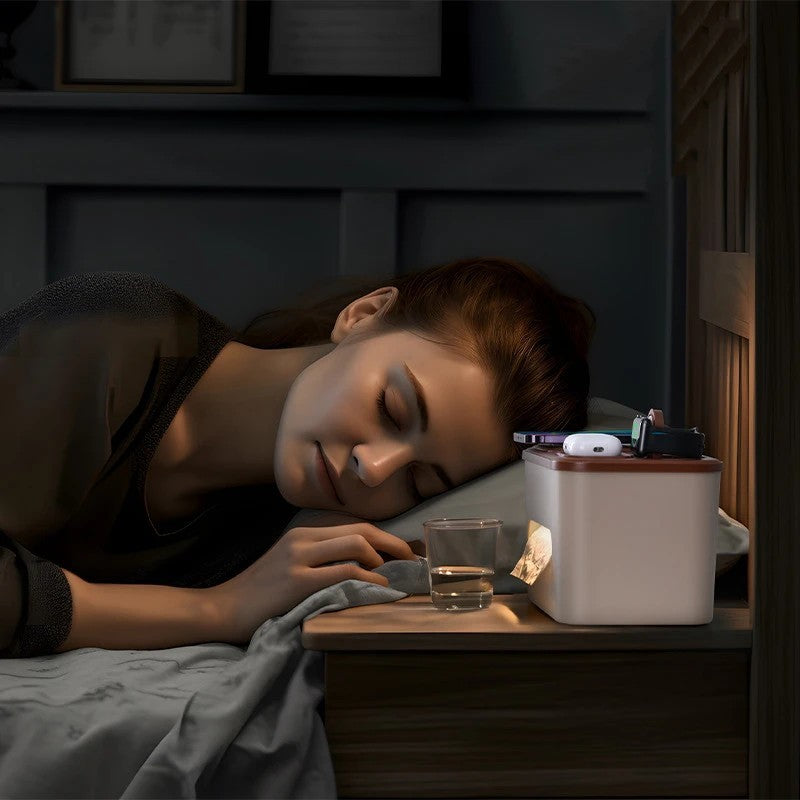 Smart Night Light Tissue Box with 3-in-1 Wireless Charger – Multifunctional Desk Organizer