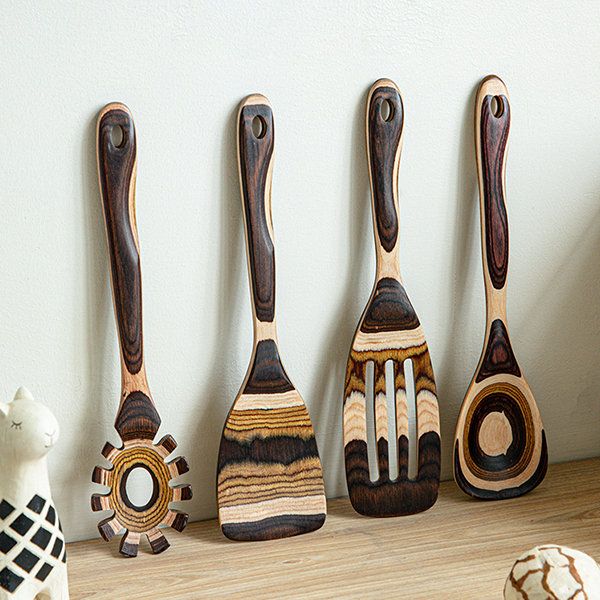 Elegant Striped Wooden Cooking Utensil