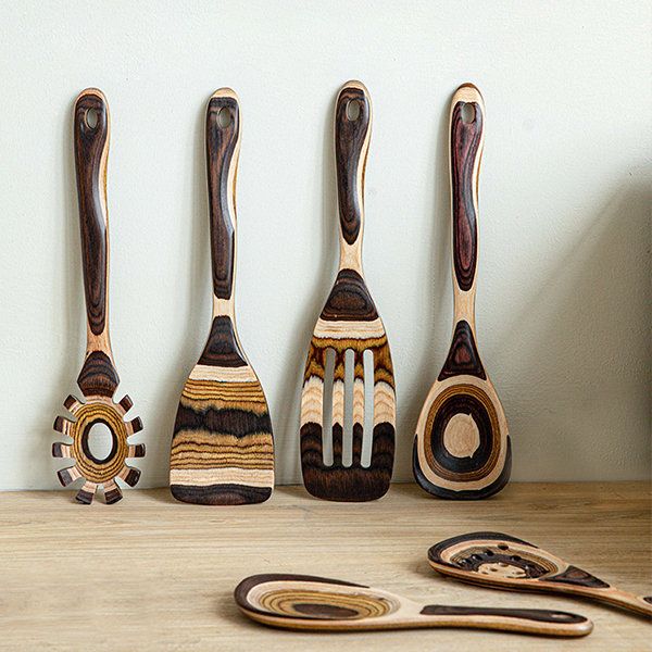 Elegant Striped Wooden Cooking Utensil