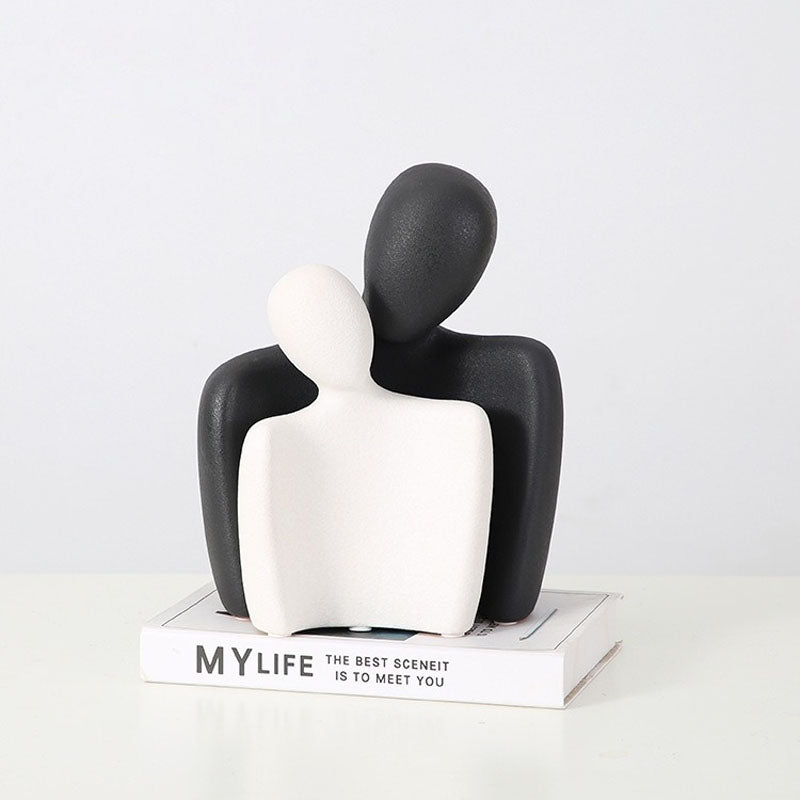 Together For Life decorative figurines featuring a black and white abstract couple design, symbolizing love and unity, perfect for living room decor.