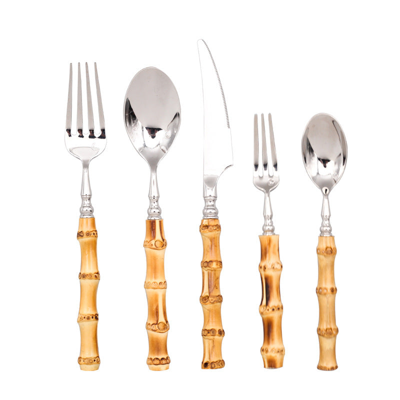 Natural Bamboo Cutlery Set on Dining Table