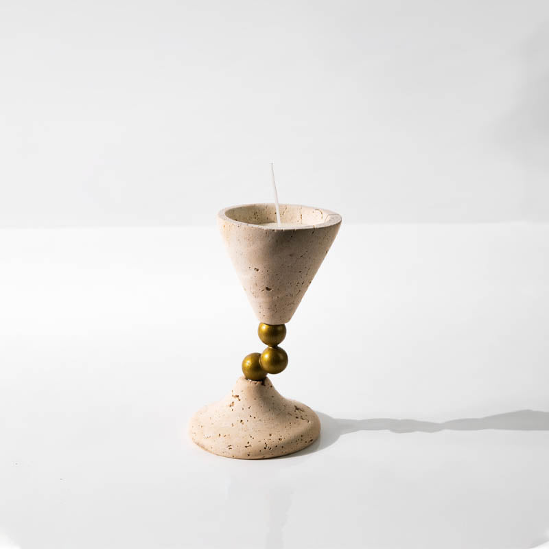 Cave Travertine Candle Holder – Natural Elegance for Your Home