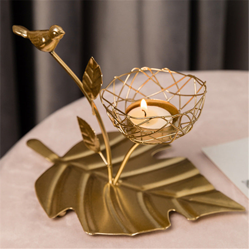 Golden Bird Candle Holder with Wrought Iron and Golden Yellow Finish - Luxus Heim