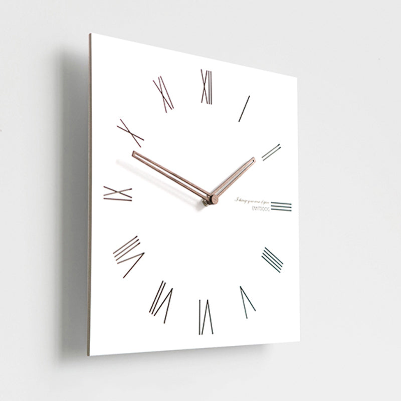 White Quadrangle Wall Clock with Walnut Wood Hands