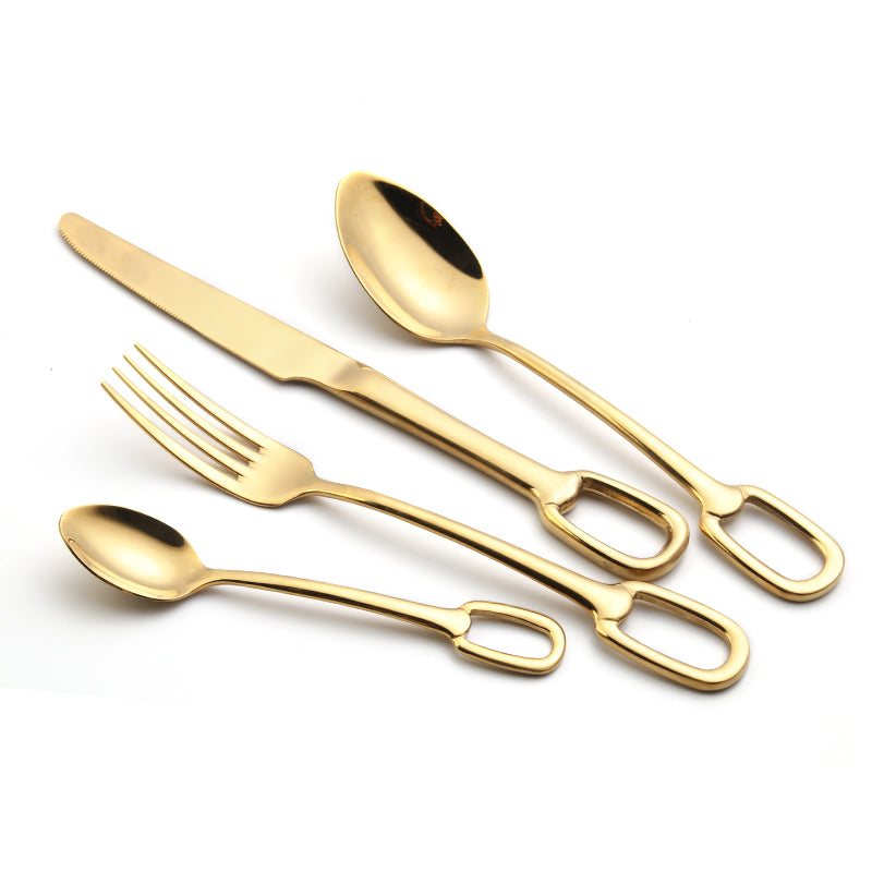 Elegance Ringlet Flatware Set in 18/10 Stainless Steel with Unique Ring Handle Design, available in various sets