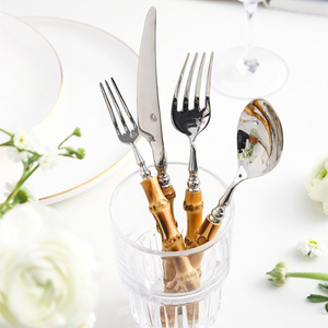 A set of eco-friendly bamboo and stainless steel cutlery