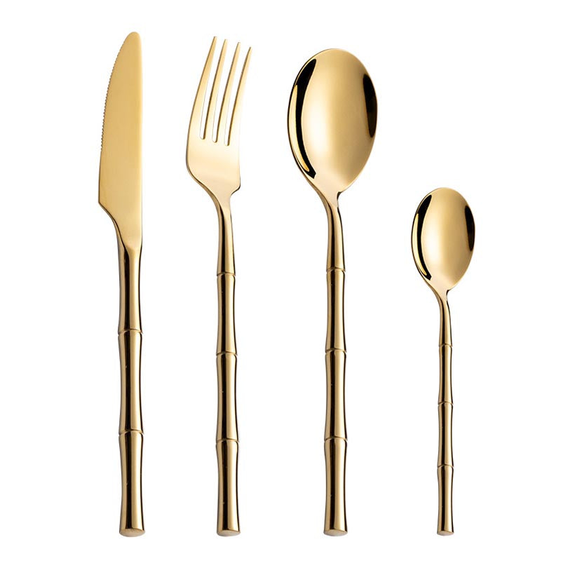 Metal Bamboo Elegance Cutlery Set showcasing artistic bamboo handles and premium stainless steel. high-quality stainless steel.