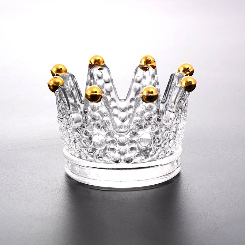 Crown Glass Candle Holder with Golden Crown Design - Luxus Heim