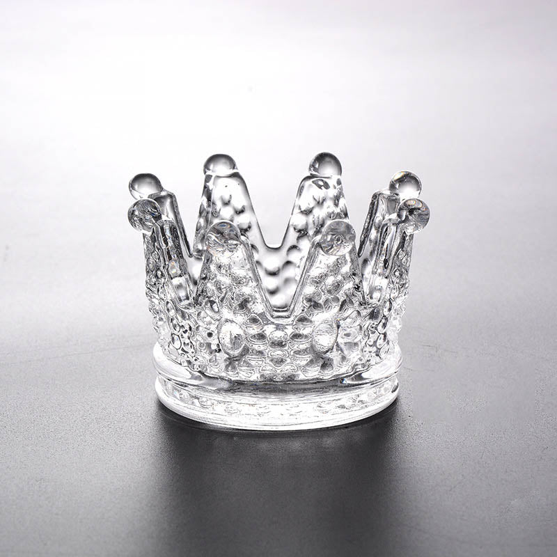 Crown Glass Candle Holder with Golden Crown Design - Luxus Heim