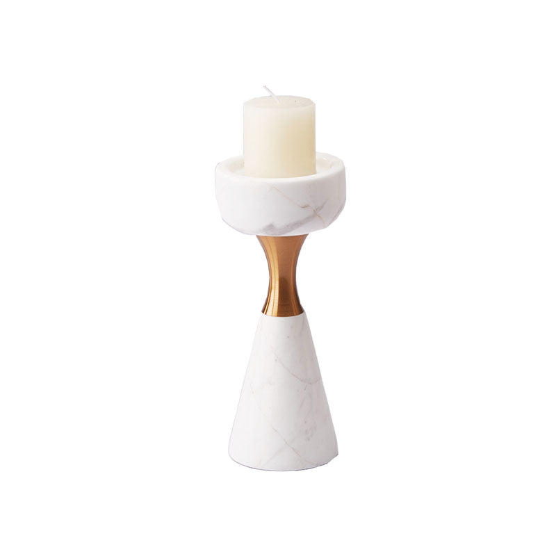 White Marble Candle Holder with Aluminum Accents - Luxus Heim