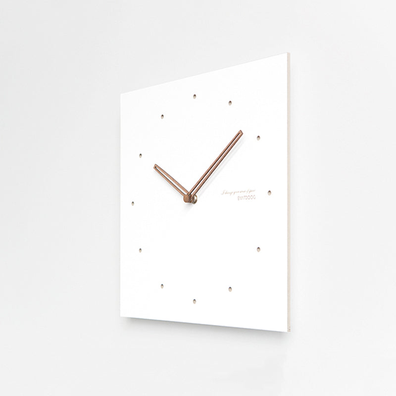 White Quadrangle Wall Clock with Walnut Wood Hands