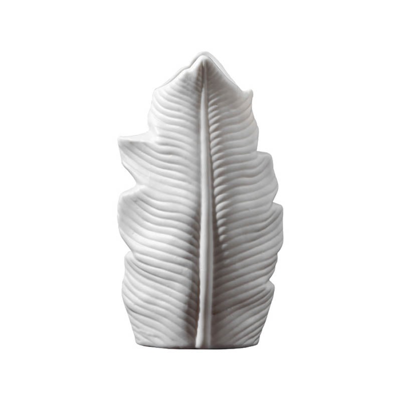 Banana Leaf White Ceramic Vases with Elegant Finish - Luxus Heim