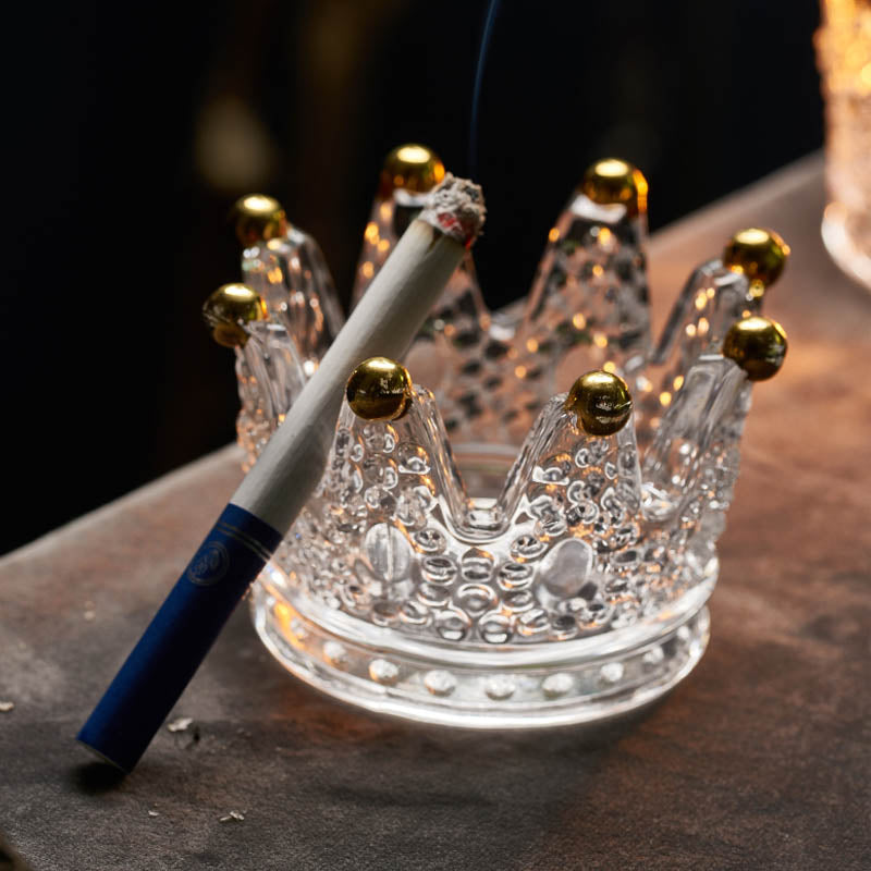 Crown Glass Candle Holder with Golden Crown Design - Luxus Heim