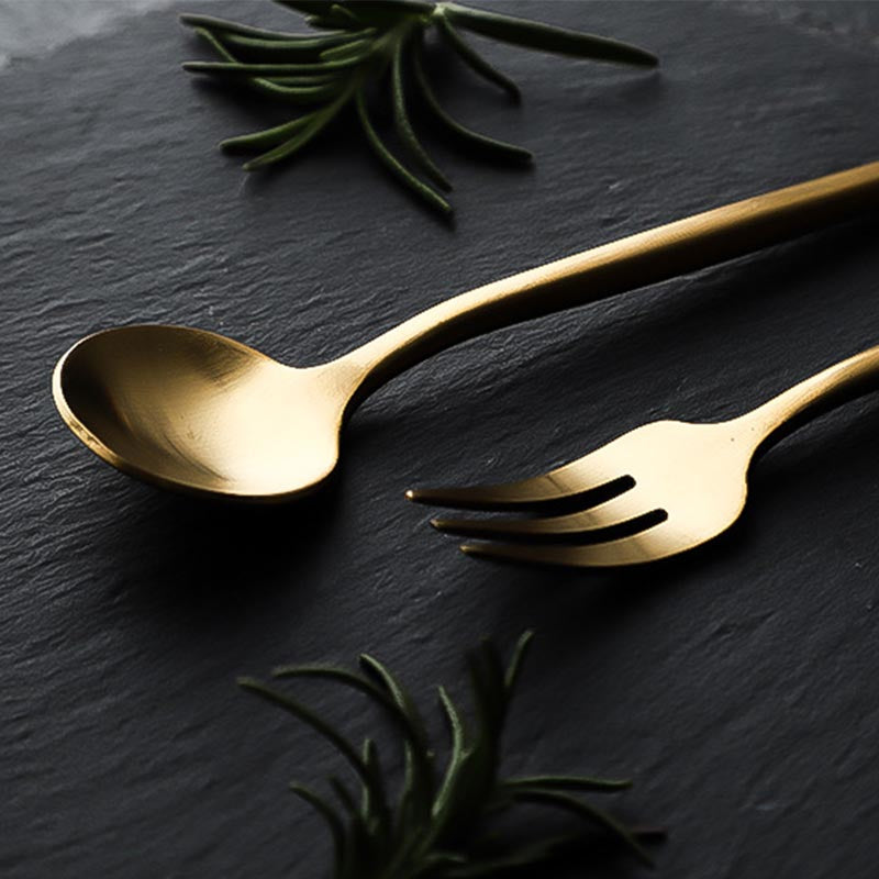 Maison Collection flatware set in luxurious gold finish, crafted from premium 304 stainless steel.