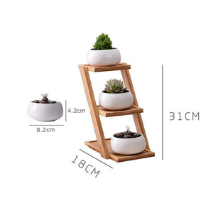 Wild Wood Planter Pots with Bamboo Stand - Pots & Planters - Luxus Heim