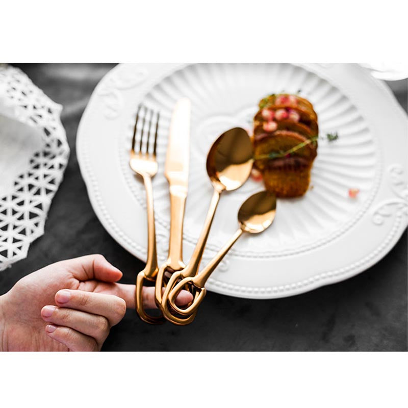 Elegance Ringlet Flatware Set in 18/10 Stainless Steel with Unique Ring Handle Design, available in various sets