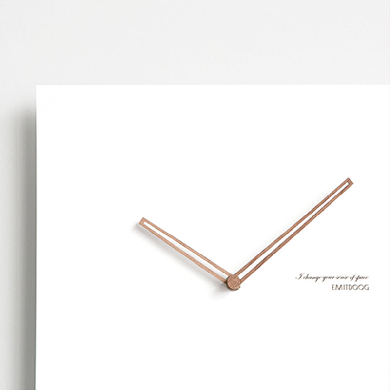 White Quadrangle Wall Clock with Walnut Wood Hands
