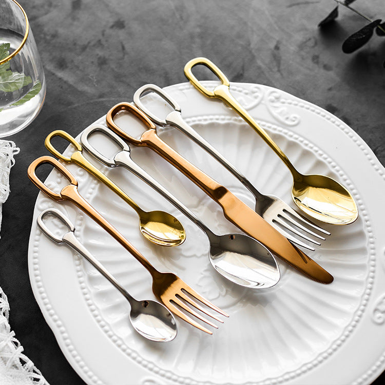 Elegance Ringlet Flatware Set in 18/10 Stainless Steel with Unique Ring Handle Design, available in various sets