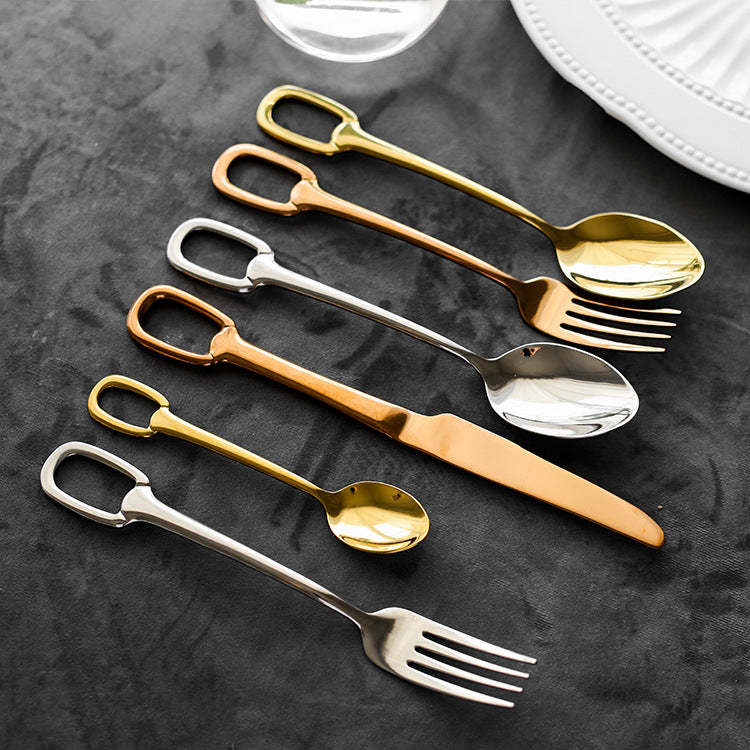 Elegance Ringlet Flatware Set in 18/10 Stainless Steel with Unique Ring Handle Design, available in various sets