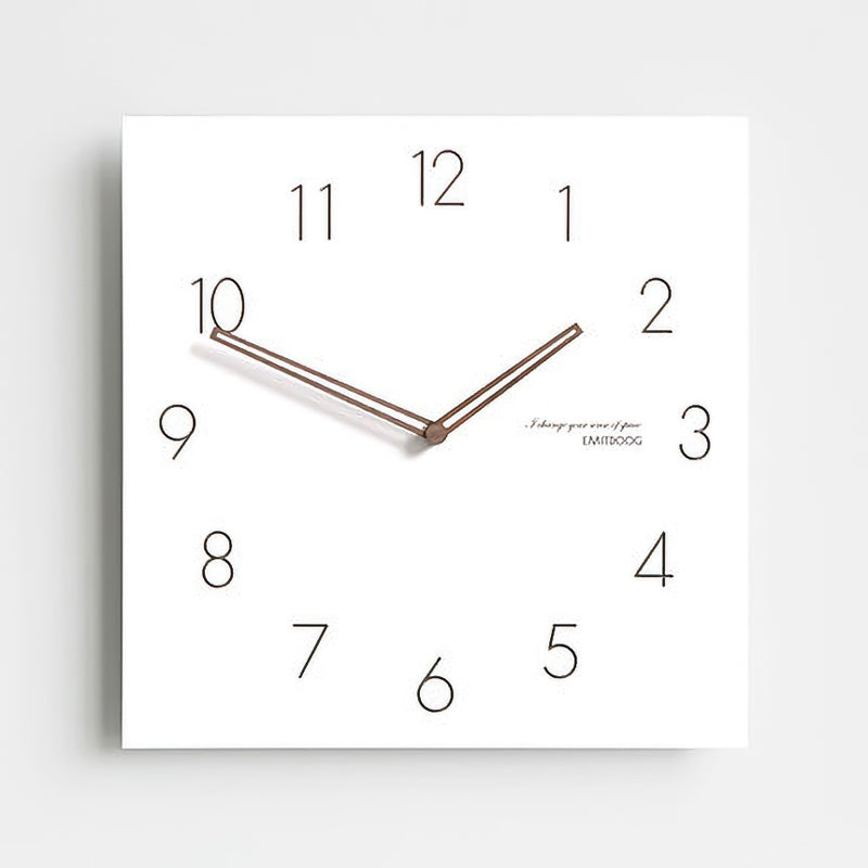 White Quadrangle Wall Clock with Walnut Wood Hands