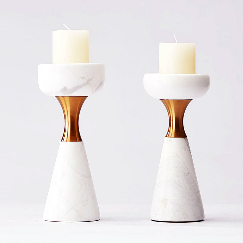 White Marble Candle Holder with Aluminum Accents - Luxus Heim