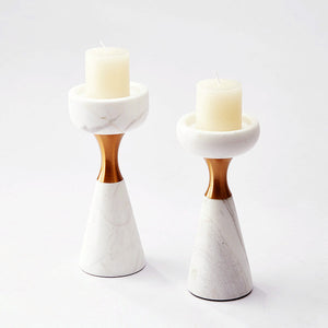 White Marble Candle Holder with Aluminum Accents - Luxus Heim