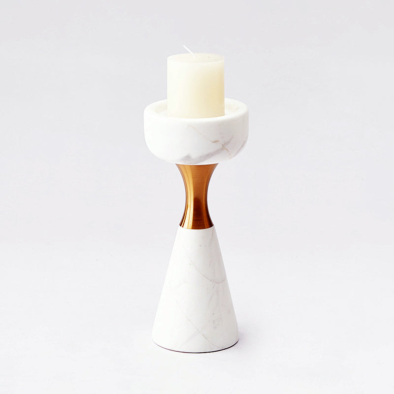 White Marble Candle Holder with Aluminum Accents - Luxus Heim