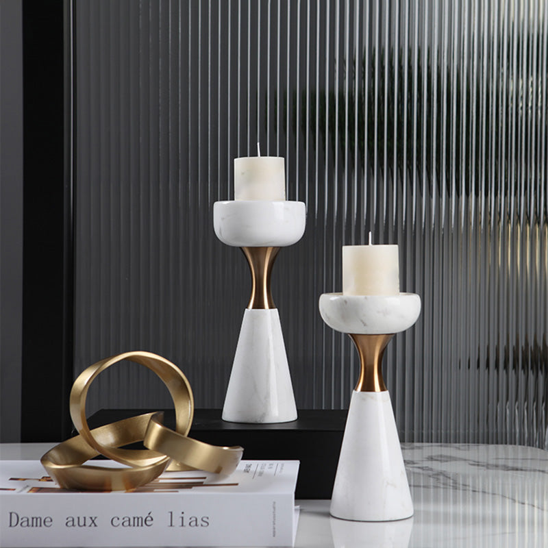 White Marble Candle Holder with Aluminum Accents - Luxus Heim