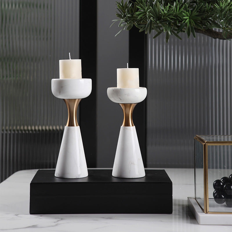 White Marble Candle Holder with Aluminum Accents - Luxus Heim