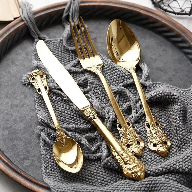 Emerald Essence Cutlery Sets - Premium Marble & Gold-tone Finish - Luxus  Heim