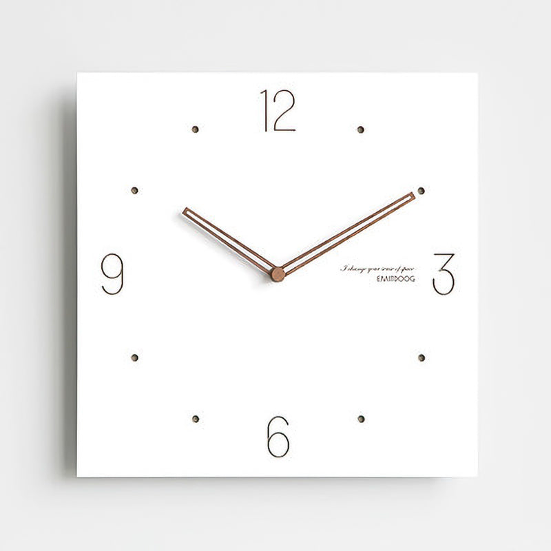 White Quadrangle Wall Clock with Walnut Wood Hands