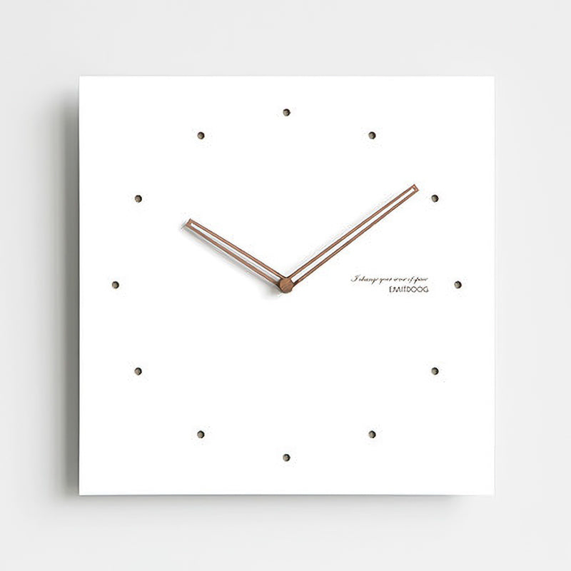 White Quadrangle Wall Clock with Walnut Wood Hands