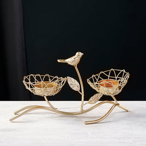 Golden Bird Candle Holder with Wrought Iron and Golden Yellow Finish - Luxus Heim