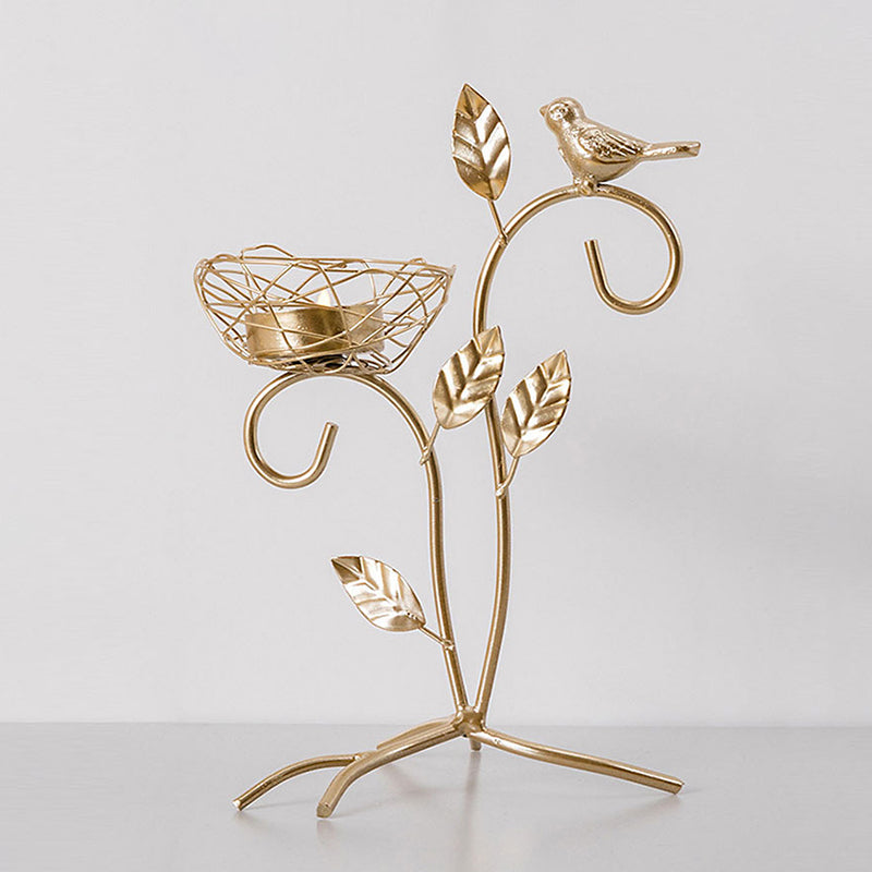 Golden Bird Candle Holder with Wrought Iron and Golden Yellow Finish - Luxus Heim