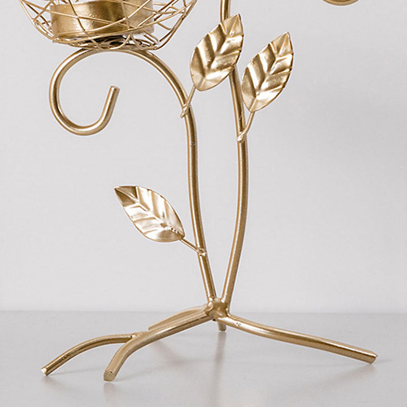 Golden Bird Candle Holder with Wrought Iron and Golden Yellow Finish - Luxus Heim