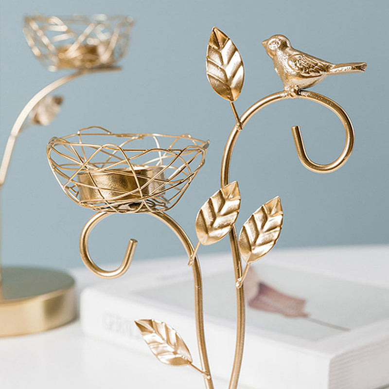 Golden Bird Candle Holder with Wrought Iron and Golden Yellow Finish - Luxus Heim