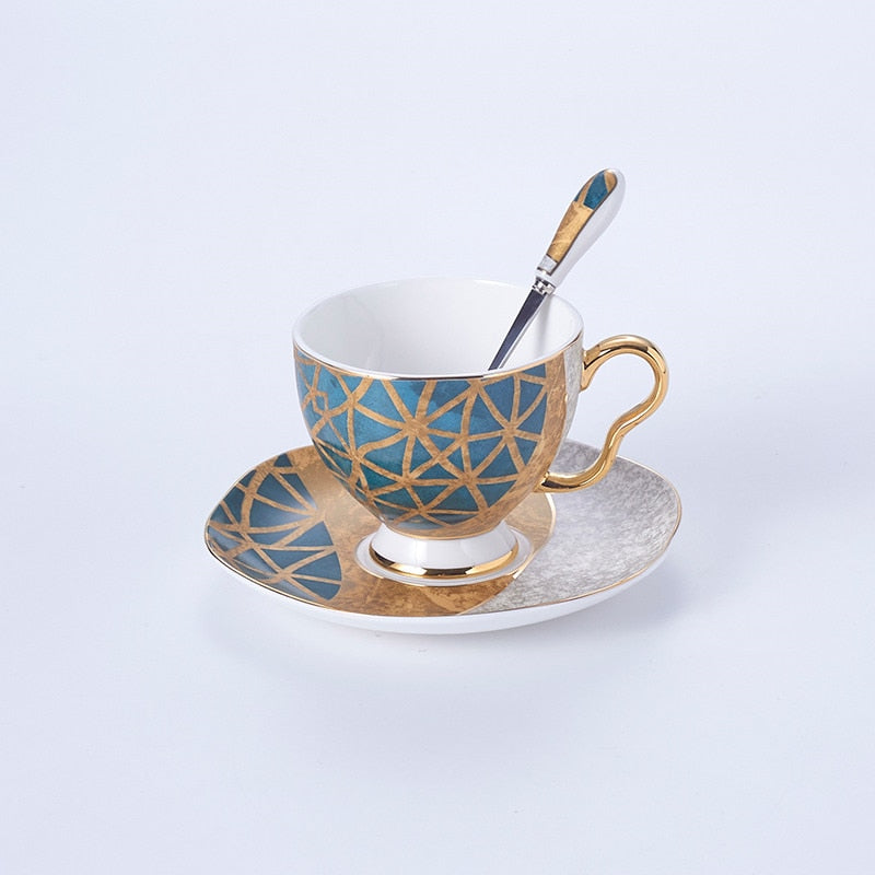 Luxury Marble-Inspired Tea Cup Set in Premium Ceramic