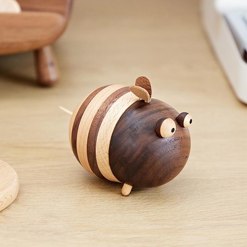 Little Bee Toothpick Holder in Beech and Black Walnut Wood
