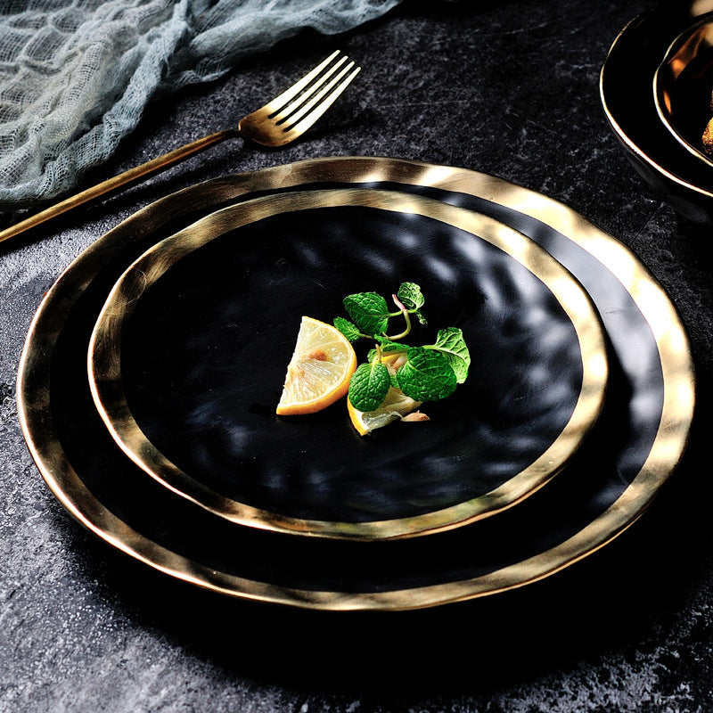 Set 4 H.F.T.C. Matte Black w/ HP 24K Gold Artwork Porcelain deals Dessert Plates 7.5