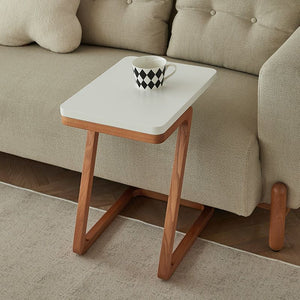 Modern Minimalist White Side Table with Ashwood Frame and Spacious Desktop - Luxus Heim