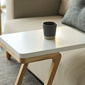 Modern Minimalist White Side Table with Ashwood Frame and Spacious Desktop - Luxus Heim