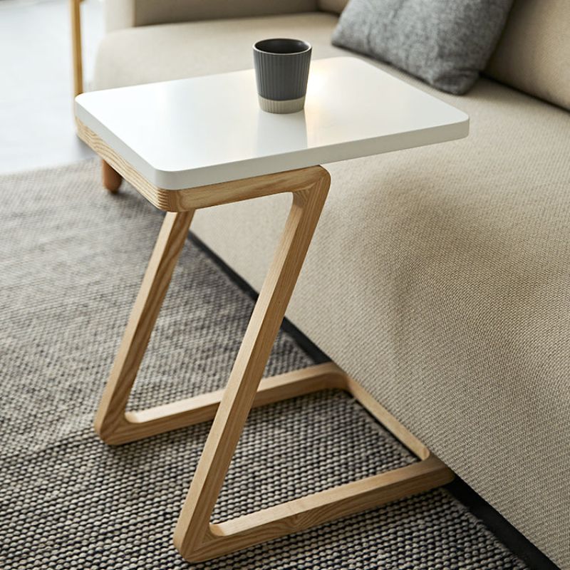 Modern Minimalist White Side Table with Ashwood Frame and Spacious Desktop - Luxus Heim